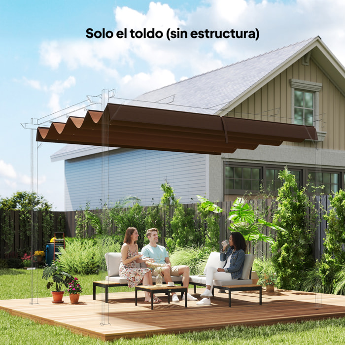 Techo de Pérgola 3x2,5 m, Techo de Repuesto Retráctil para Marco de Pérgola de 3x2 m, UV30+, Toldo de Tela Solo para Cenador Jardín con 8 Orificios de Drenaje, Café