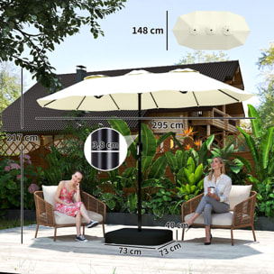 Parasol de jardin XXL dim. 295 x 148 cm base de lestage + 2 sacs inclus beige