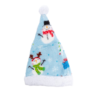 Cappello in peluche extra morbido. Design natalizio blu. 31x48 cm.