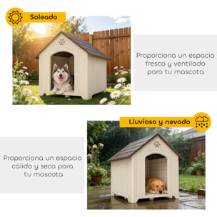 Caseta para Perros Exterior, Casa para Perros Extragrandes de Plástico Impermeable con 2 Ventanas, Base Elevada, Estacas, Fácil de Montar, 102x94x103 cm, Beige