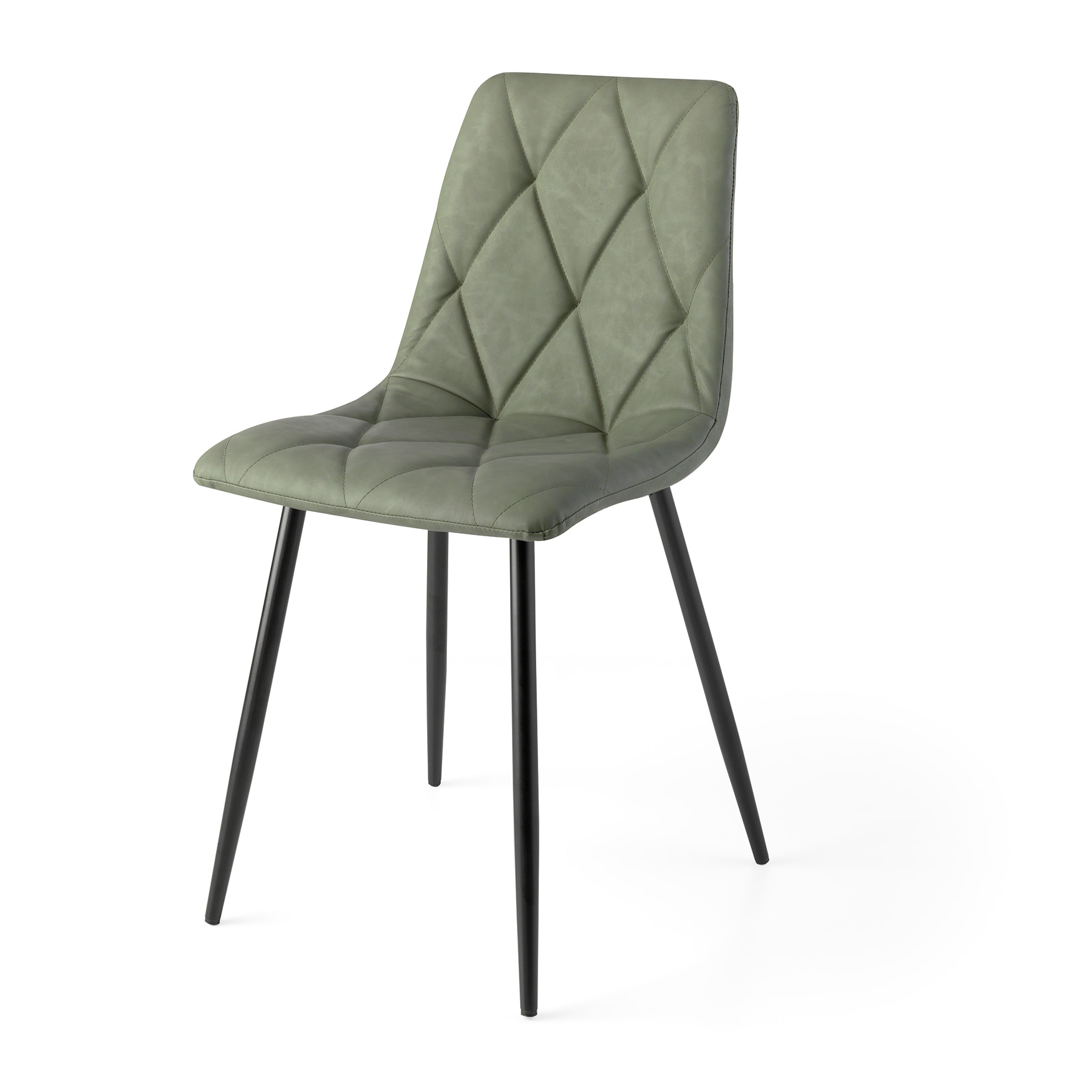 Set de 4 sillas – Polipiel verde acolchada y patas negras