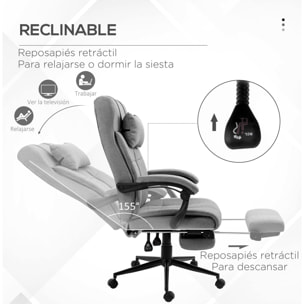 Silla de Oficina Reclinable Silla de Escritorio Giratoria Tapizado de Tela con Altura Ajustable Reposapiés Reposacabezas y Reposabrazos Carga 120 kg para Estudio 66x76x116-124 cm Gris