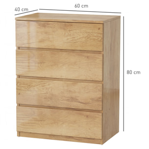 Cómoda 4 Cajones, Cómoda Dormitorio Moderna, Sinfonier, Diseño sin Tiradores, Cajonera para Sala de Estar, Comedor, Entrada, 60x40x80 cm, Madera Natural