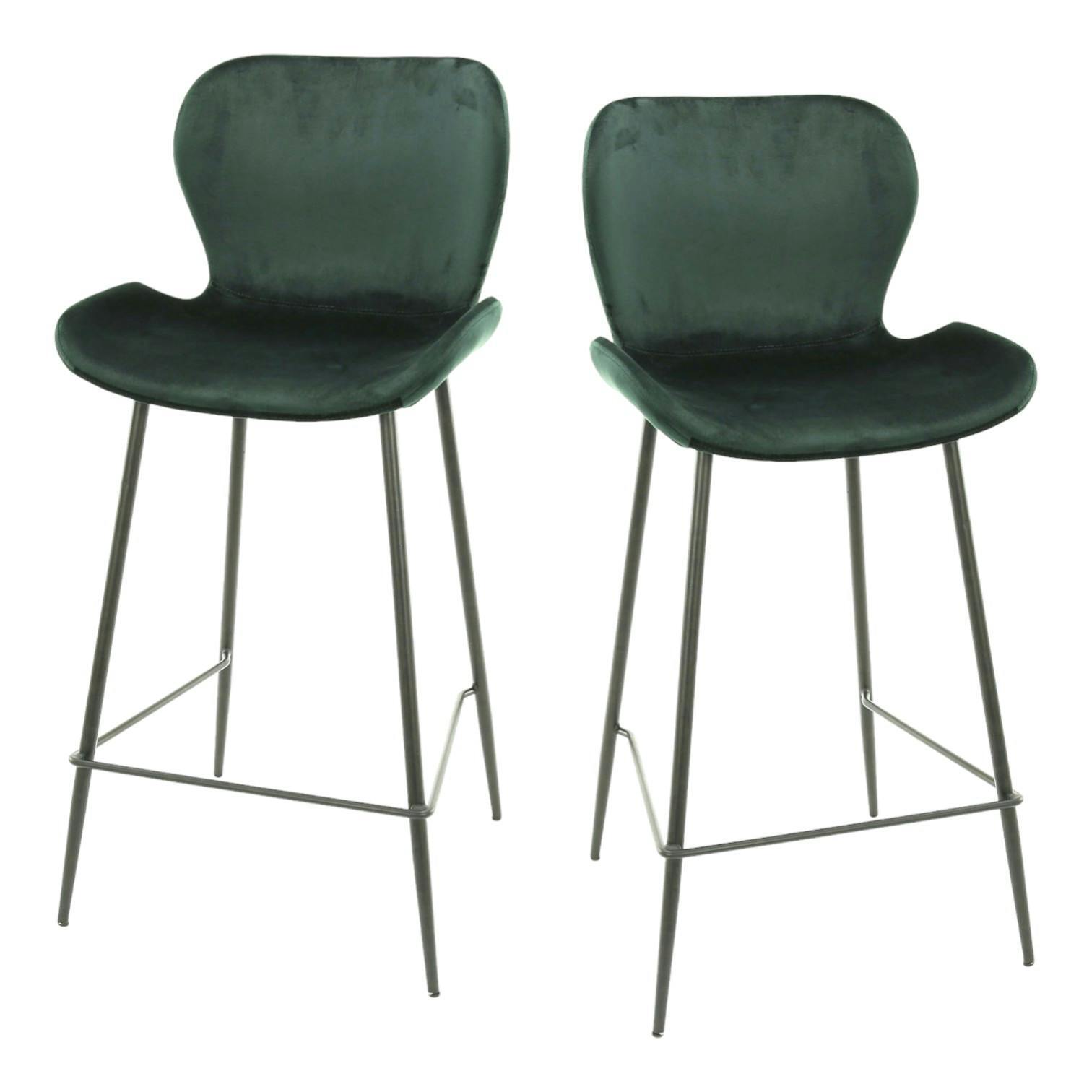 Chaise de bar en velours vert MELBOURNE (lot de 2)