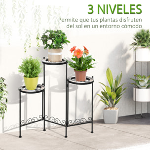 Soporte de Metal para Plantas Mecetas Plegable con 3 Estantes y Borde de Azulejo