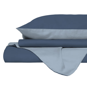 PARURE COPRIPIUMINO NATURAL COLOR, 100% Cotone, Made in Italy - AVIO/AZZURRO