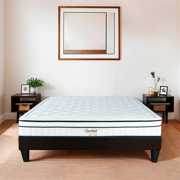 Ensemble Matelas Hybride Bartoldi & Sommier KIT15, 22 cm, Ressorts Ensachés & Mémoire de Forme, technologie Tri-Lattes, Soutien Ferme