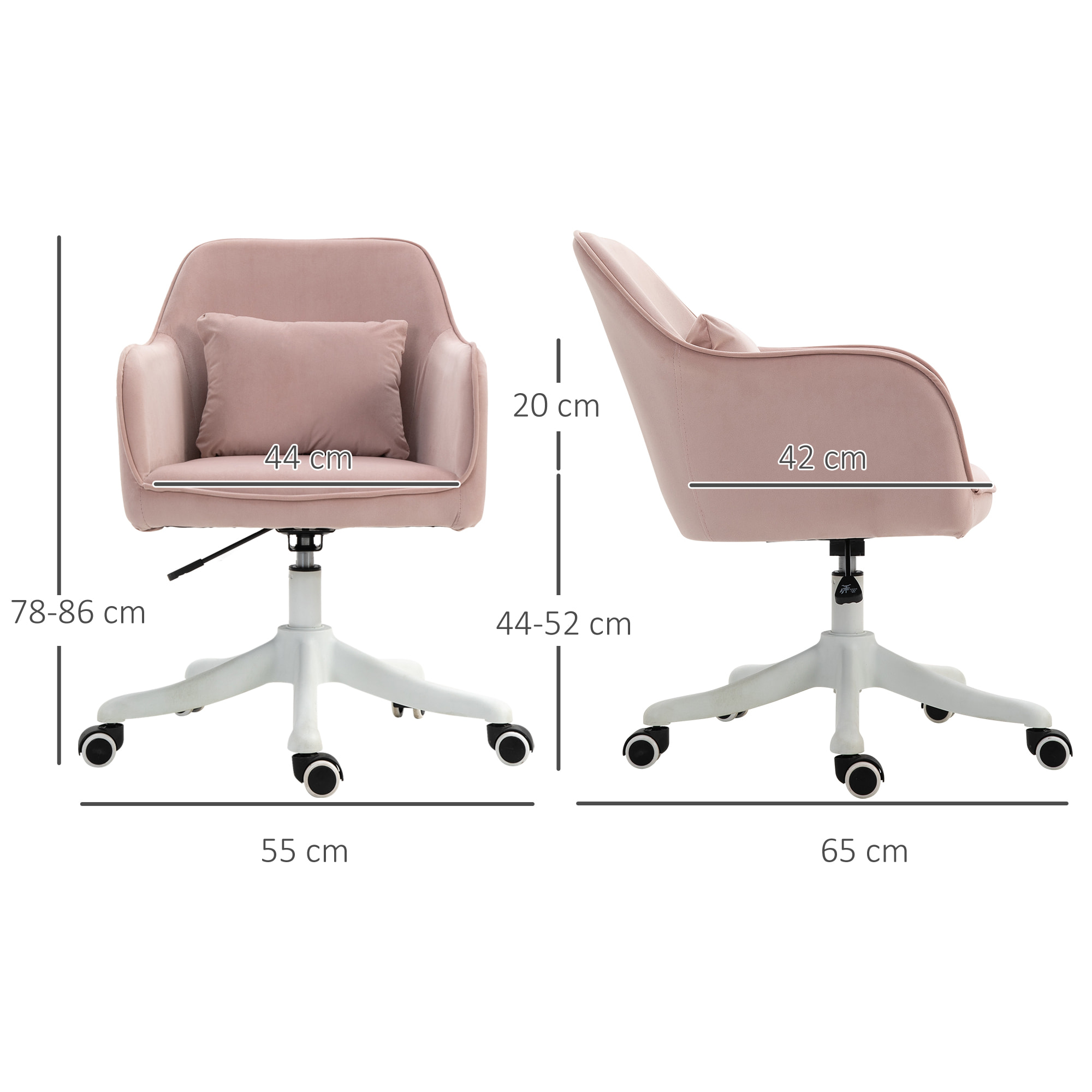 Chaise de bureau velours fauteuil bureau massant coussin lombaire intégré hauteur réglable pivotante 360° rose poudré