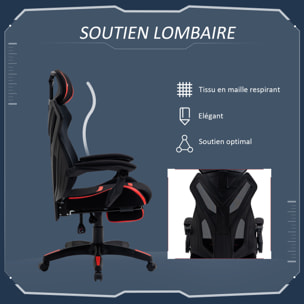 Vinsetto Fauteuil gaming chaise gamer réglable pivotant dossier inclinable repose-pied polyester rouge noir