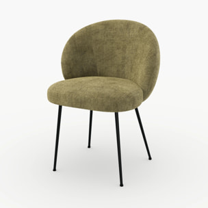 Chaise en velours chenillé vert olive et métal noir - Bloomy