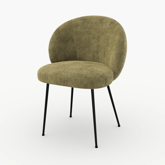Chaise en velours chenillé vert olive et métal noir - Bloomy