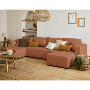 Topaze - canapé panoramique - 7 places - convertible avec coffre - en tissu - Terracotta