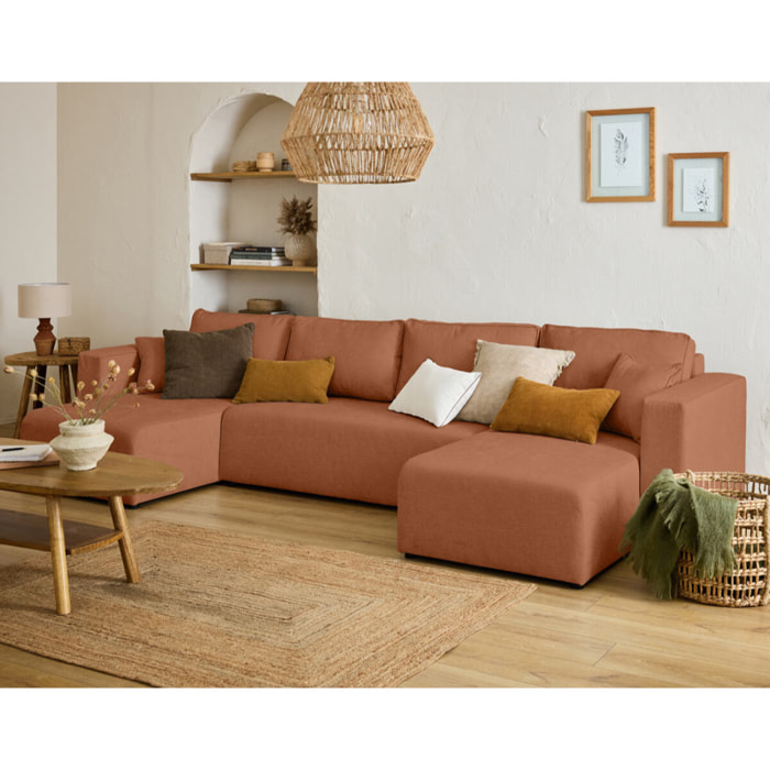 Topaze - canapé panoramique - 7 places - convertible avec coffre - en tissu - Terracotta