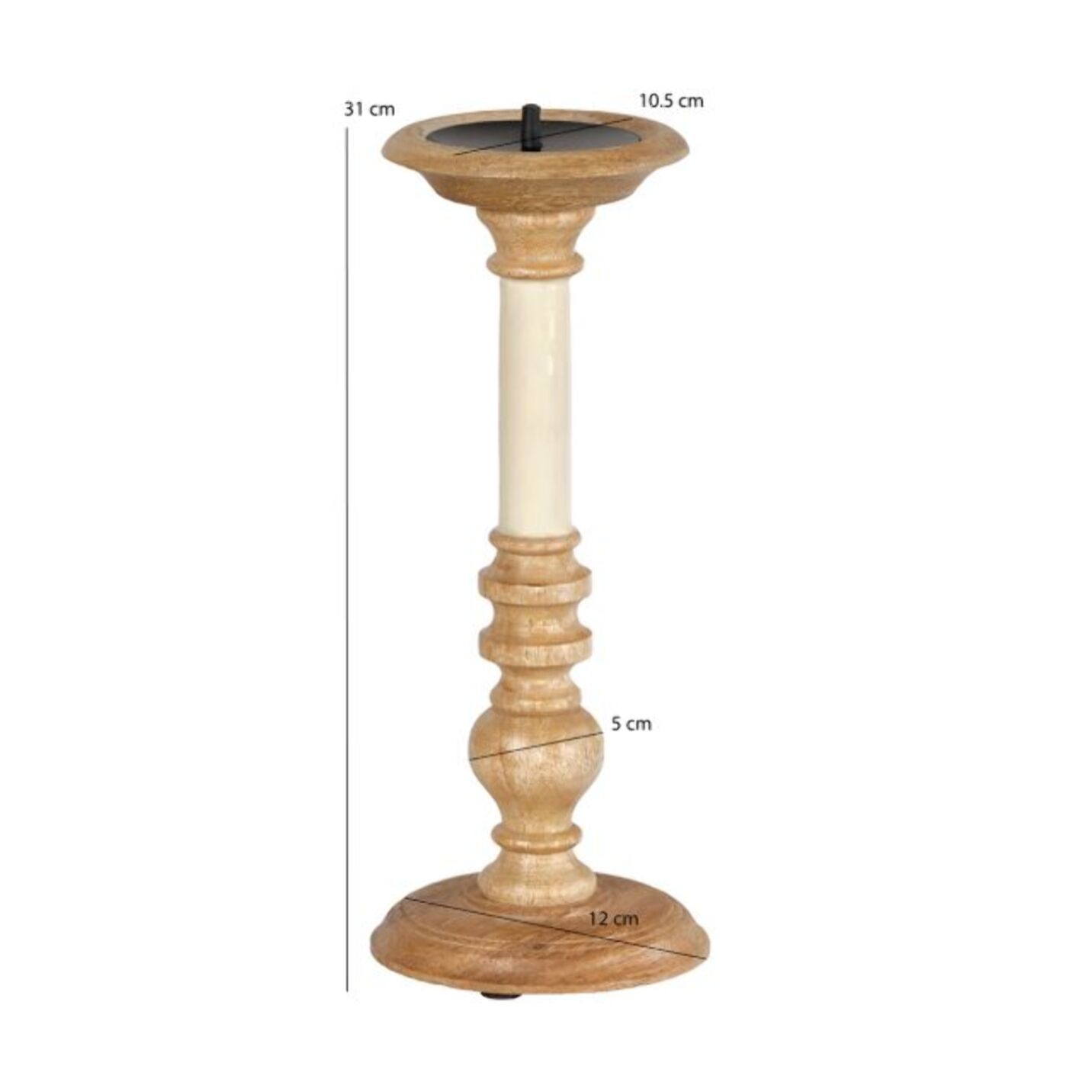 Bougeoir H. 31 cm en bois de manguier laqué - INARIE 2905 - 7236