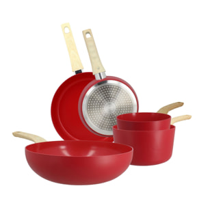 Batterie de cuisine 5 pièces céramique rouge -  tous feux MAGENTA