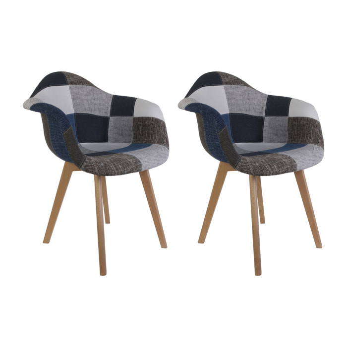 Fauteuil Patchwork Bleu Gris - Lot De 2