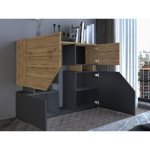 Pitt - buffet haut - 4 portes - 120 cm - Bois / Gris