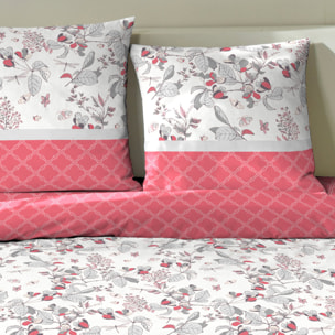 Parure housse de couette 100% coton à motif floral - rose