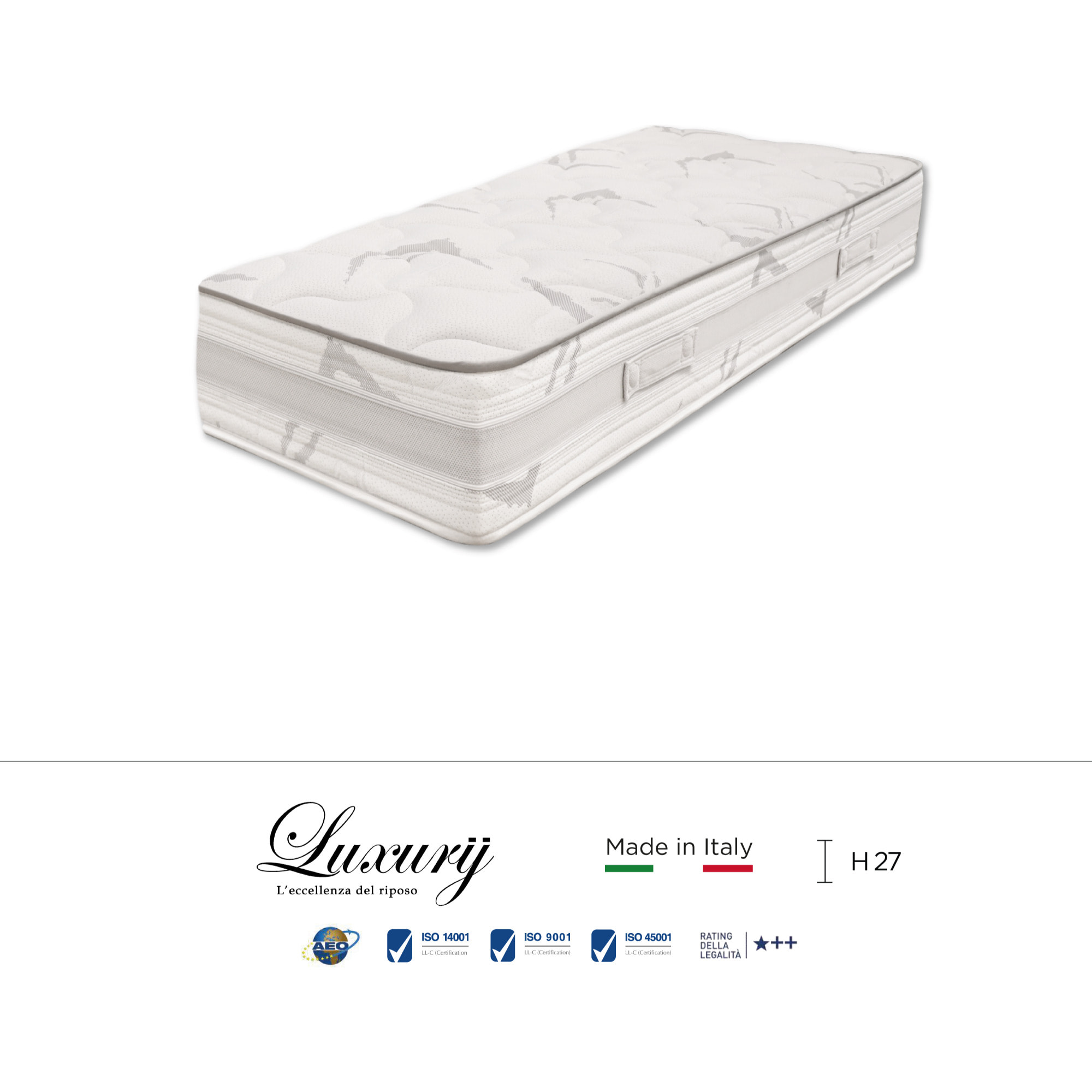 "Cortina" H27 cm 80x190 guanciale Memory OMAGGIO sfoderabile a molle insacchettate indipendenti, schiuma poliuretanica e Memory Foam