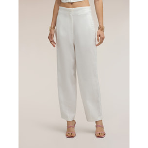 Motivi - Pantalones con pinzas en el bajo de mezcla de lino - Blanco