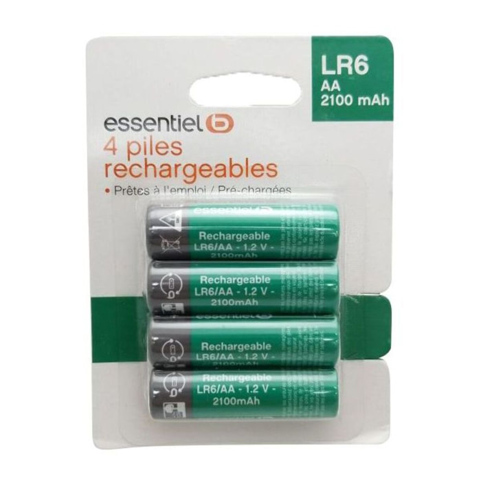 Pile rechargeable ESSENTIELB LR06 AA Lot 4 piles 2100mAh