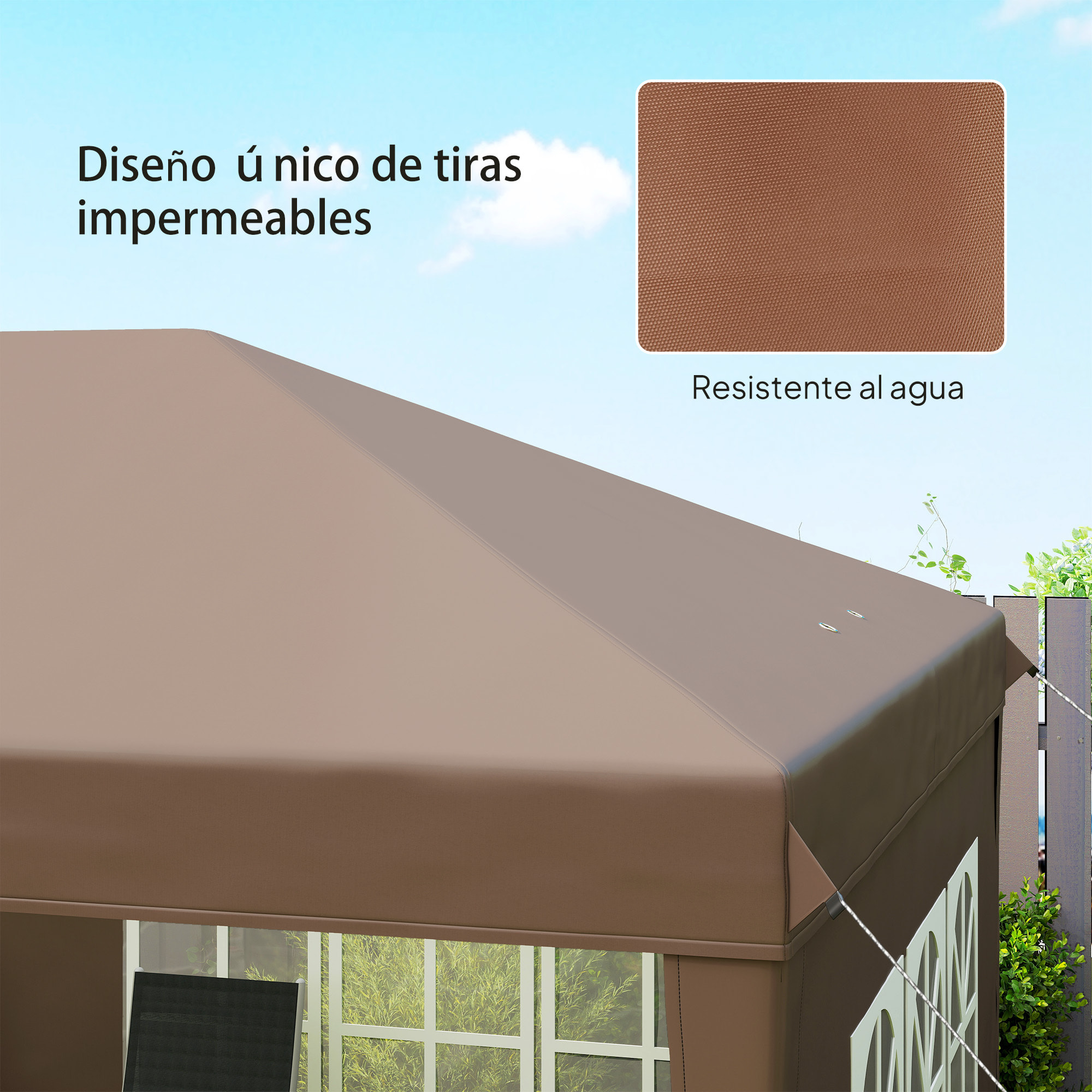 Carpa Plegable 6x3 m, Pop-up, con 4 Laterales Desmontables, Cenador de Jardín con 4 Ventanas Visibles y Bolsa de Transporte, Impermeable, Anti-UV, Gazebo para Camping, Fiestas, Exterior, Café
