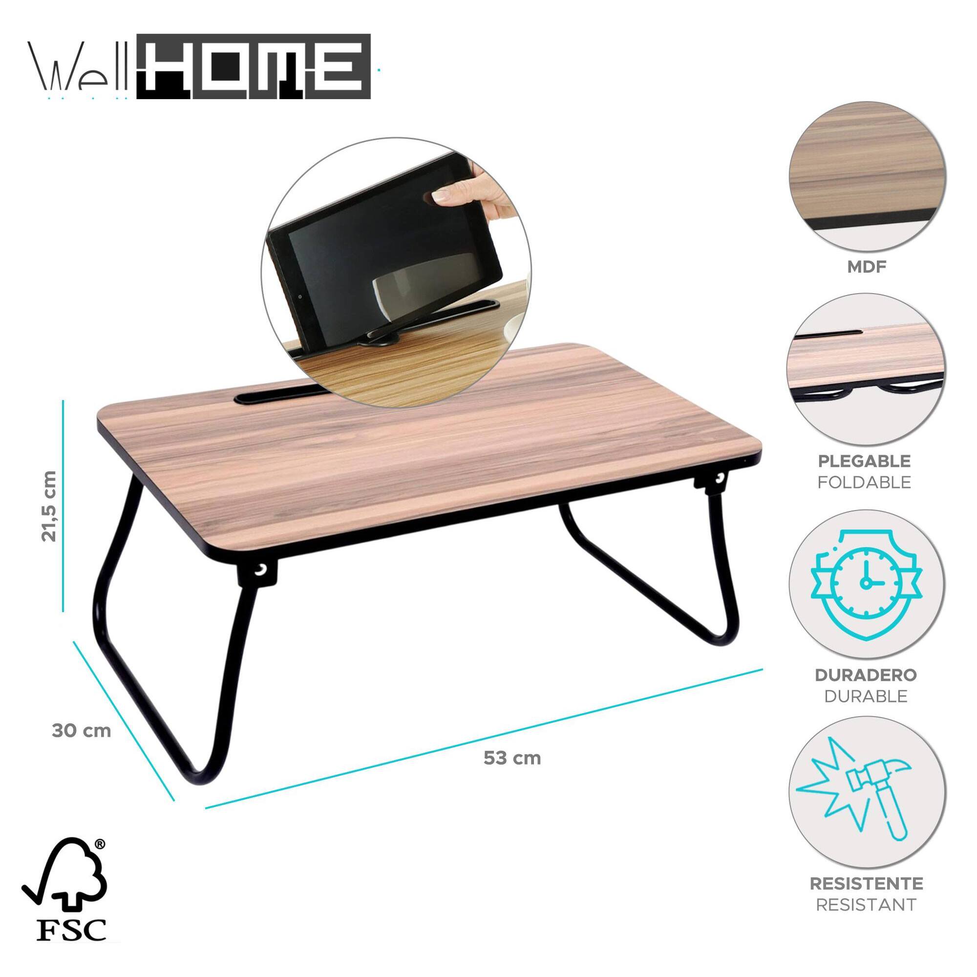 Well home bandeja portátil para la cama en mdf y melamina 53x30,5x5cm