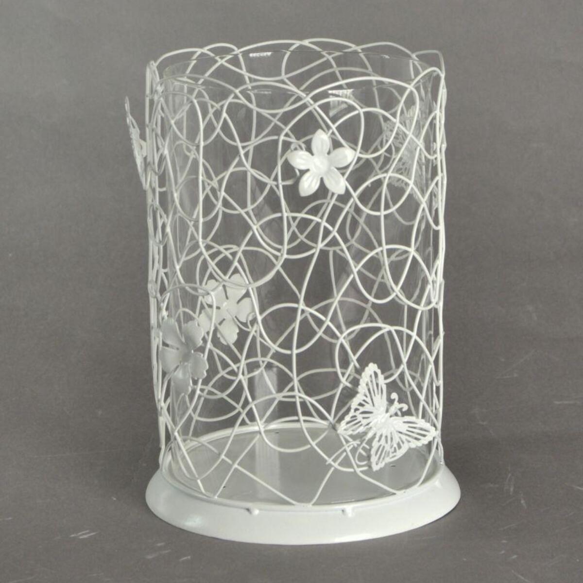 Portacandele in metallo bianco con farfalle grande cm13x13h20