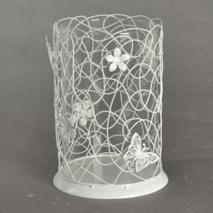 Portacandele in metallo bianco con farfalle grande cm13x13h20