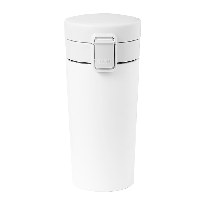 Vaso térmico de acero inox, con doble pared y 380 ml de capacidad. Incluye tapa con cierre a rosca para un óptimo sellado y dosificador.