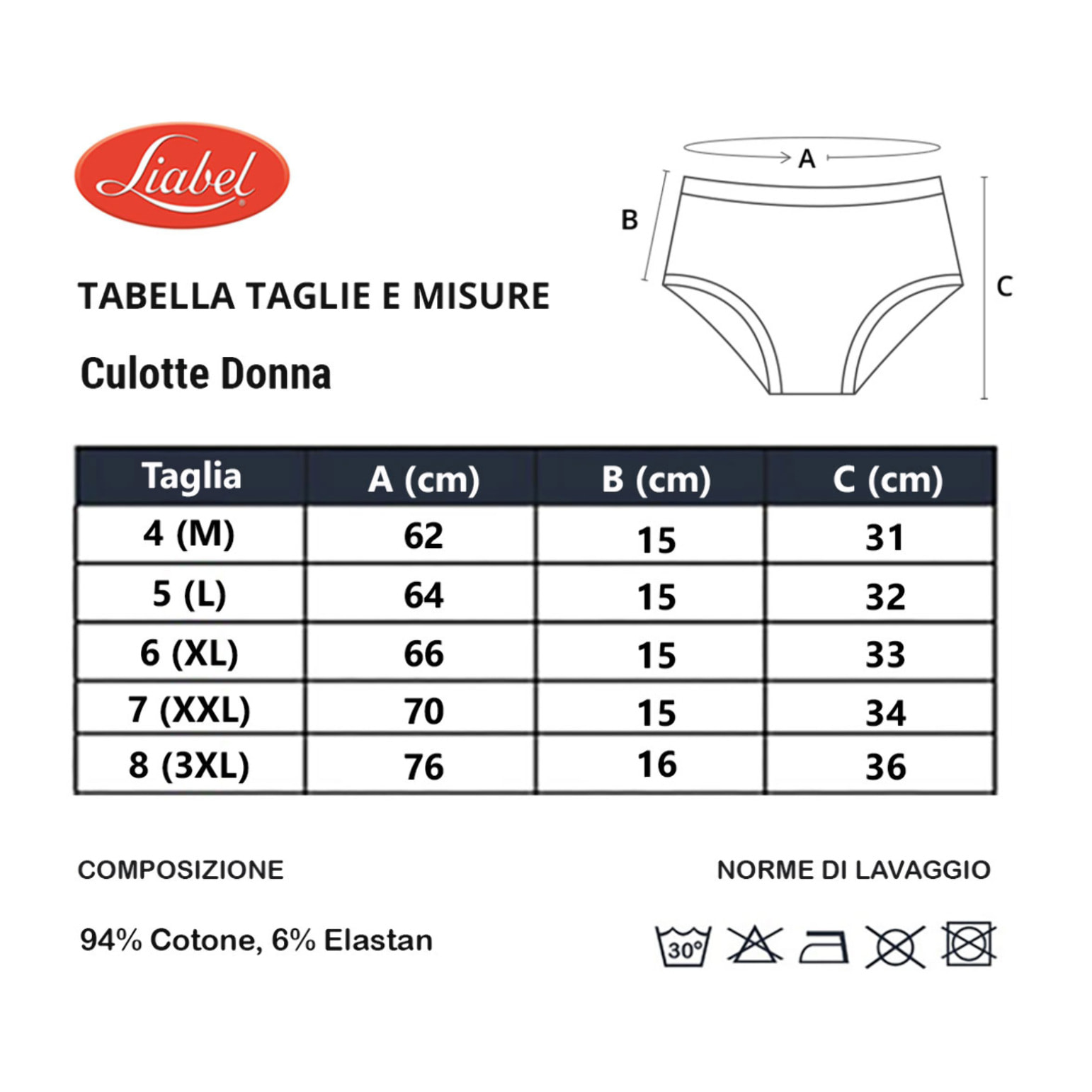 12 Culotte da Donna in cotone bielastico LIABEL, Art. 623