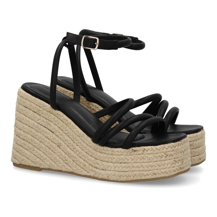 Sandalia de cuña de yute para mujer, diseño comodo y elegante con tiras cruzadas en la pala