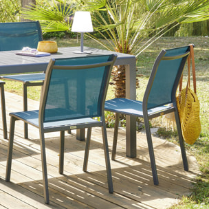 Chaise de jardin empilable "Essentia" bleu canard & graphite en aluminium traité époxy