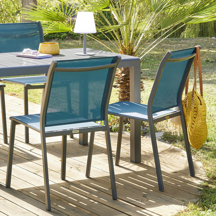 Chaise de jardin empilable "Essentia" bleu canard & graphite en aluminium traité époxy