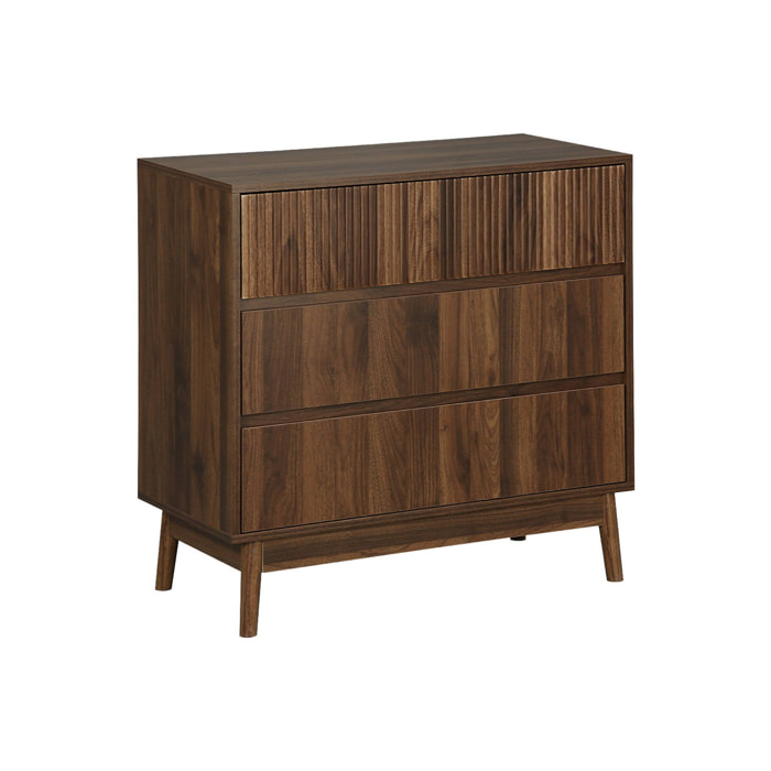 Commode de rangement décor bois de noyer. 3 tiroirs