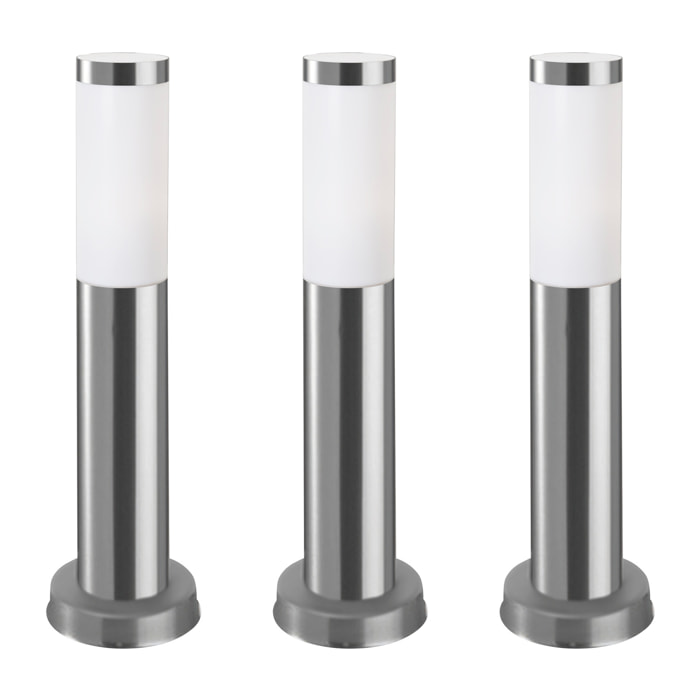 Koral (3 uds) Baliza Exterior de Jardín Resistente al Agua IP55. Poste de Luz. Lámpara Bolardo de Acero Inoxidable 23W.