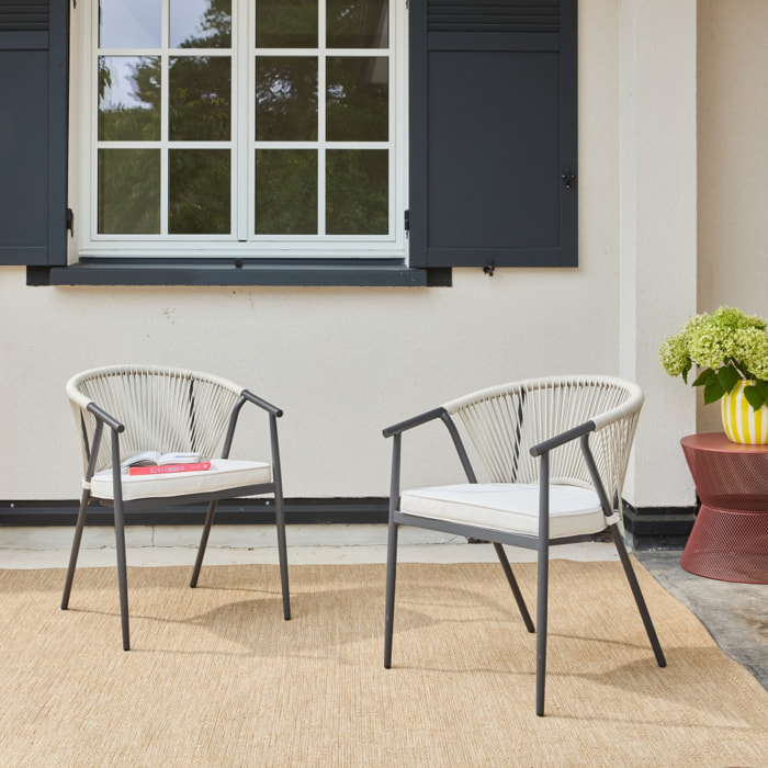 Fauteuil de jardin empilable acier et cordes (lot de 2) LIORA