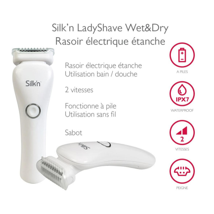 LadyShave Wet&Dry rasoir féminin étanche tri zone Silk'n LSW1PE1001