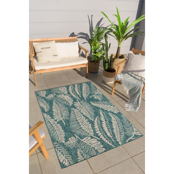 Samba - tapis intérieur extérieur motif feuilles, turquoise