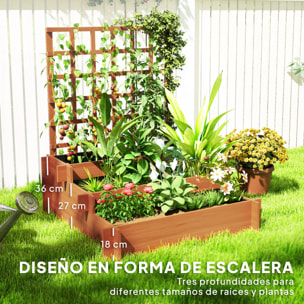 Jardinera con Enrejado de 3 Niveles, Jardinera Exterior Grande de Madera para Plantas Trepadoras, con Tela no Tejida, Macetero Elevado para Jardín, Patio, Terraza, 95x95x110 cm, Marrón