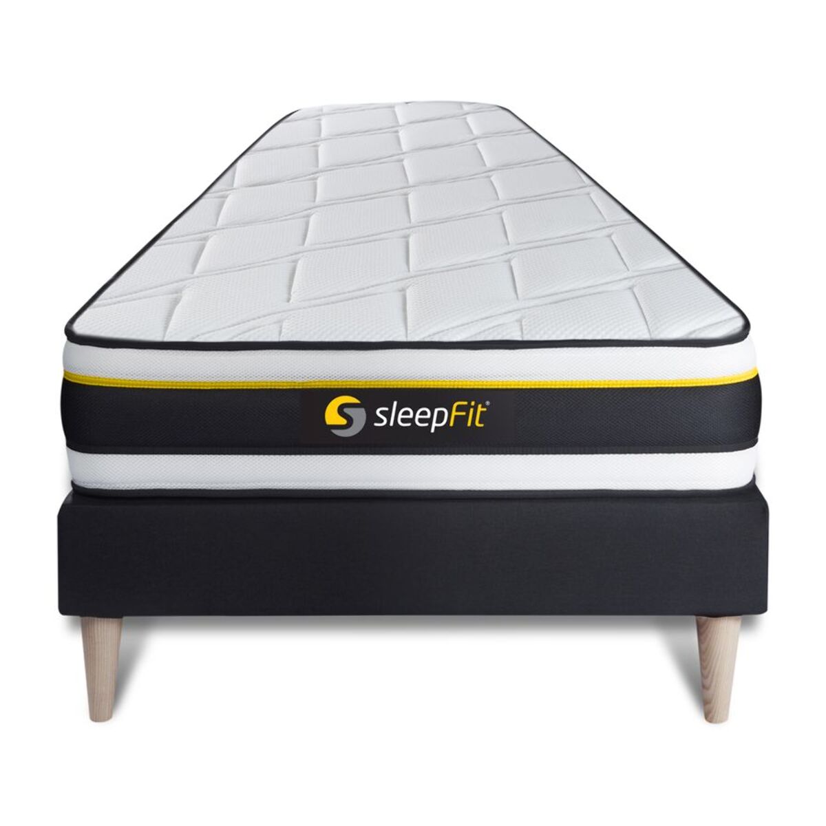 Ensemble - Matelas Mousse haute densitée avec micro-cellules d'air 19cm d'épaisseur - 7 zones de confort - Confort très ferme - Sommier tapissier en kit - 1 place