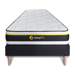 Ensemble - Matelas Mousse haute densitée avec micro-cellules d'air 19cm d'épaisseur - 7 zones de confort - Confort très ferme - Sommier tapissier en kit - 1 place