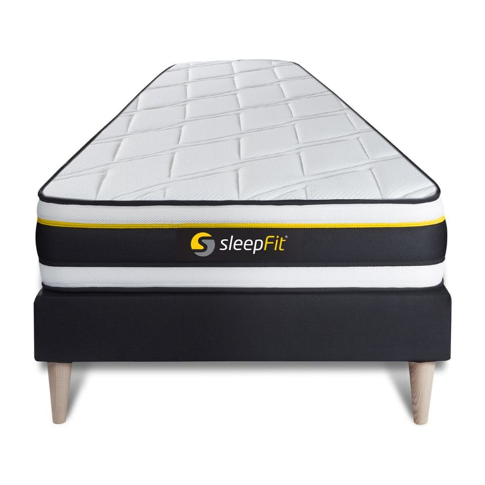Ensemble - Matelas Mousse haute densitée avec micro-cellules d'air 19cm d'épaisseur - 7 zones de confort - Confort très ferme - Sommier tapissier en kit - 1 place