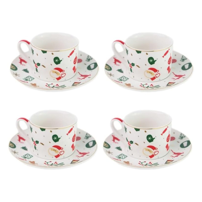 Set 4 tazze da tè Fantasia del Natale in new bone china