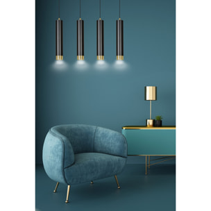 Lampada a sospensione KIBO in acciaio nero opaco e oro