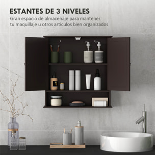 Armario de Baño con Espejo, Armario de Pared con 2 Puertas, Estante Abierto, Estante Ajustable, Mueble de Baño Colgar para Cocina, Salón, 56x13x58 cm, Marrón Oscuro