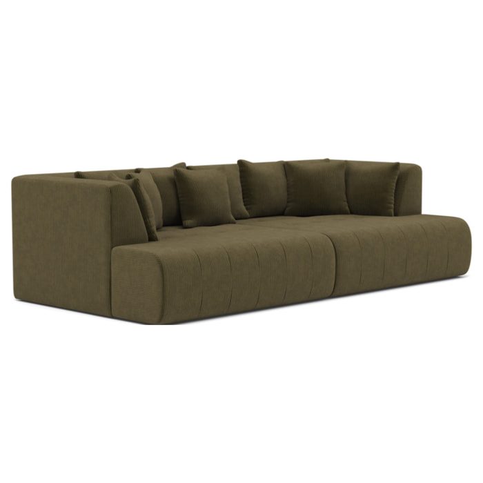 Onyx - canapé droit 4 places avec double méridienne - assise profonde - en velours côtelé - Vert