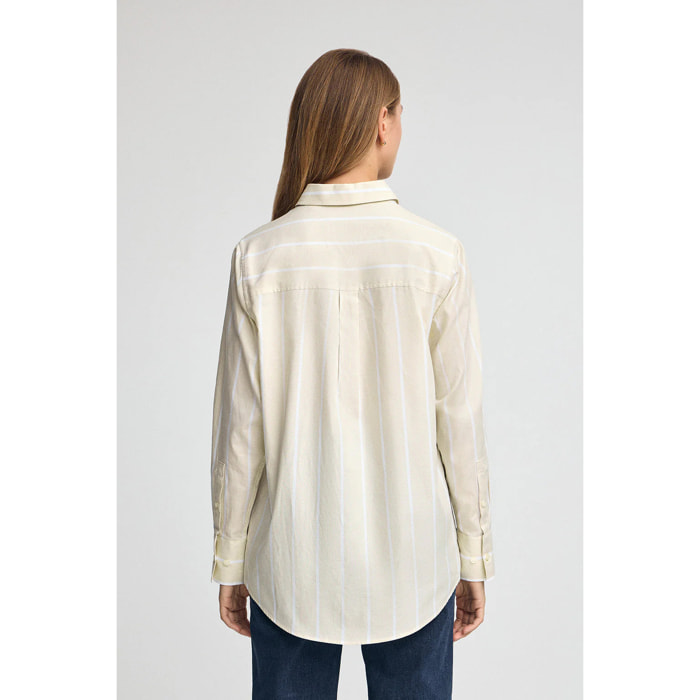 Camisa de rayas beige de corte relajado con logo Rigby Go