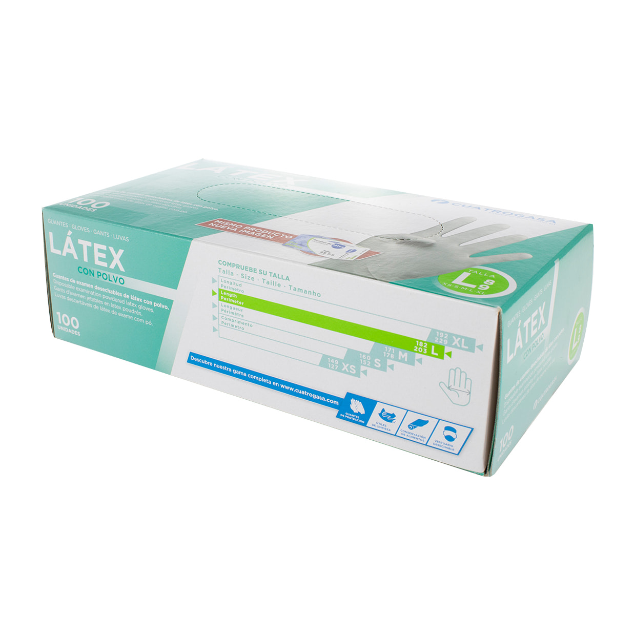 guante de latex ambidiestro con polvo caja de 100 unidades