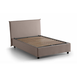 Letto piazza e mezza Chicca, Letto contenitore con rivestimento in tessuto, 100% Made in Italy, Apertura frontale, con materasso Cm 120x200 incluso, Tortora